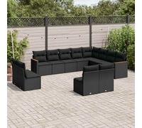 vidaXL Set Divani da Giardino 12 pz con Cuscini Nero in Polyrattan