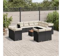 vidaXL Set Divani da Giardino 12 pz con Cuscini Nero in Polyrattan