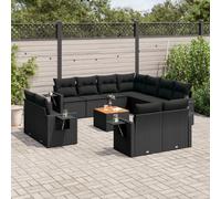 vidaXL Set Divani da Giardino 12 pz con Cuscini Nero in Polyrattan