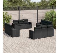 vidaXL Set Divani da Giardino 12 pz con Cuscini Nero in Polyrattan
