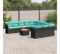 vidaXL Set Divani da Giardino 12pz con Cuscini Nero in Polyrattan