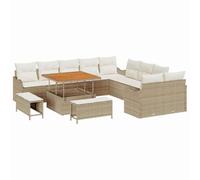 vidaXL Set divani da Giardino 13 Pezzi con Cuscini Beige polyrattan Acacia per Seduta all'aperto per Patio Balcone e mobili 3 posti divani contemporanei Divano modulare