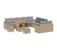 vidaXL Set divani da Giardino 13 Pezzi Cuscini Beige Polirattan Acacia Mobili Esterno Resistenza UV Seduta Loveseat Sezionale Divano modulare 3 posti Due