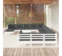 vidaXL Set Divani da Giardino 13 pz con Cuscini Bianchi Legno di Pino