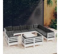 vidaXL Set Divani da Giardino 13 pz con Cuscini Bianchi Legno di Pino
