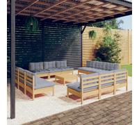 VidaXL Set Divani da Giardino 13 pz con Cuscini Grigi Massello di Pino