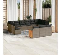 vidaXL Set Divani da Giardino 13 pz con Cuscini Grigio in Polyrattan