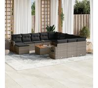 vidaXL Set Divani da Giardino 13 pz con Cuscini Grigio in Polyrattan