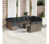 vidaXL Set Divani da Giardino 13 pz con Cuscini Grigio in Polyrattan