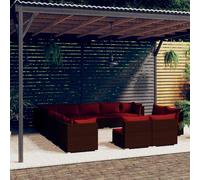 vidaXL Set Divani da Giardino 13 pz con Cuscini in Polyrattan Marrone