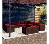 vidaXL Set Divani da Giardino 13 pz con Cuscini in Polyrattan Marrone