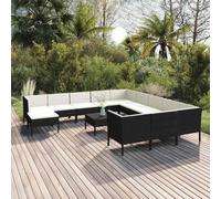vidaXL Set Divani da Giardino 13 pz con Cuscini in Polyrattan Nero