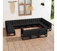 VidaXL Set Divani da Giardino 13 pz con Cuscini Massello di Pino Nero