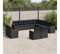 vidaXL Set Divani da Giardino 13pz con Cuscini Nero in Polyrattan
