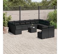vidaXL Set Divani da Giardino 13pz con Cuscini Nero in Polyrattan