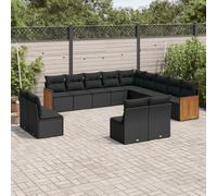 vidaXL Set Divani da Giardino 13pz con Cuscini Nero in Polyrattan