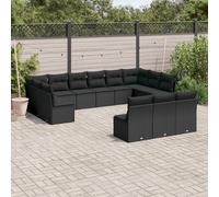 vidaXL Set Divani da Giardino 13pz con Cuscini Nero in Polyrattan