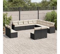 vidaXL Set Divani da Giardino 13pz con Cuscini Nero in Polyrattan