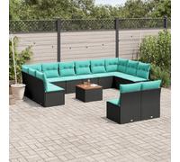 vidaXL Set Divani da Giardino 13pz con Cuscini Nero in Polyrattan