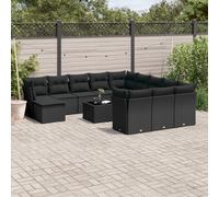 vidaXL Set Divani da Giardino 13pz con Cuscini Nero in Polyrattan
