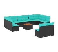 vidaXL Set Divani da Giardino 13pz con Cuscini Nero in Polyrattan