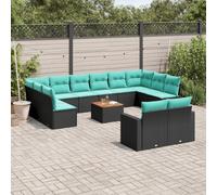 vidaXL Set Divani da Giardino 13pz con Cuscini Nero in Polyrattan