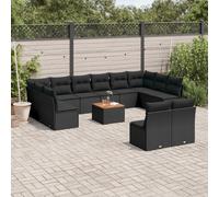 vidaXL Set Divani da Giardino 13pz con Cuscini Nero in Polyrattan