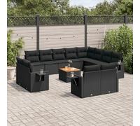vidaXL Set Divani da Giardino 13pz con Cuscini Nero in Polyrattan