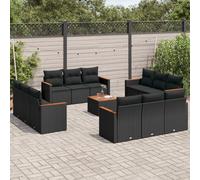 vidaXL Set Divani da Giardino 13pz con Cuscini Nero in Polyrattan