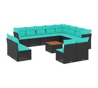 vidaXL Set Divani da Giardino 13pz con Cuscini Nero in Polyrattan
