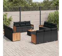vidaXL Set Divani da Giardino 13pz con Cuscini Nero in Polyrattan