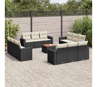 vidaXL Set Divani da Giardino 13pz con Cuscini Nero in Polyrattan
