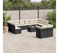 vidaXL Set Divani da Giardino 13pz con Cuscini Nero in Polyrattan
