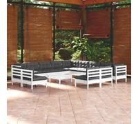 vidaXL Set Divani da Giardino 14 pz con Cuscini Bianchi Legno di Pino