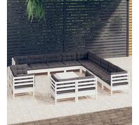 vidaXL Set Divani da Giardino 14 pz con Cuscini Bianchi Legno di Pino