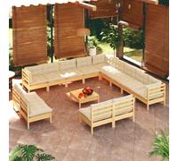 vidaXL Set Divani da Giardino 14 pz con Cuscini Crema Massello di Pino