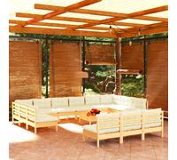 vidaXL Set Divani da Giardino 14 pz con Cuscini Crema Massello di Pino