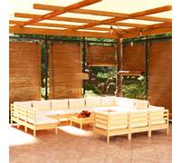 vidaXL Set Divani da Giardino 14 pz con Cuscini Crema Massello di Pino