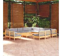 vidaXL Set Divani da Giardino 14 pz con Cuscini Grigi Massello di Pino