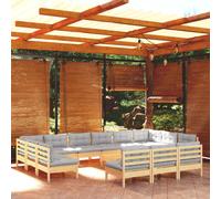 vidaXL Set Divani da Giardino 14 pz con Cuscini Grigi Massello di Pino