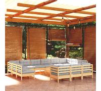 VidaXL Set Divani da Giardino 14 pz con Cuscini Grigi Massello di Pino