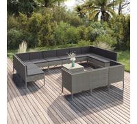 vidaXL Set Divani da Giardino 14 pz con Cuscini in Polyrattan Grigio