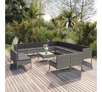 vidaXL Set Divani da Giardino 14 pz con Cuscini in Polyrattan Grigio