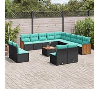 vidaXL Set Divani da Giardino 14 pz con Cuscini Nero in Polyrattan