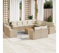 vidaXL Set Divani da Giardino 14pz con Cuscini in Polyrattan Beige