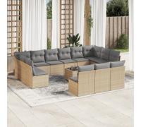vidaXL Set Divani da Giardino 14pz con Cuscini in Polyrattan Beige