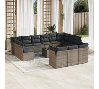 vidaXL Set Divani da Giardino 14pz con Cuscini in Polyrattan Grigio