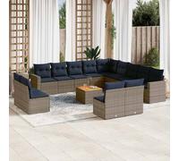 vidaXL Set Divani da Giardino 14pz con Cuscini in Polyrattan Grigio