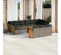 vidaXL Set Divani da Giardino 14pz con Cuscini in Polyrattan Grigio