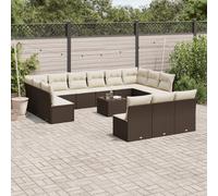 vidaXL Set Divani da Giardino 14pz con Cuscini in Polyrattan Marrone